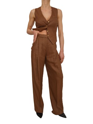 Pantaloni Elisabetta Franchi in misto lino marrone in DONNA