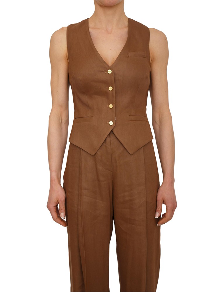 Gilet Elisabetta Franchi in misto lino marrone