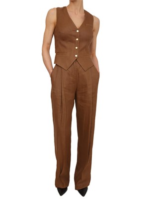 Gilet Elisabetta Franchi in misto lino marrone in DONNA