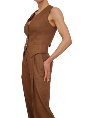 Gilet Elisabetta Franchi in misto lino marrone in DONNA