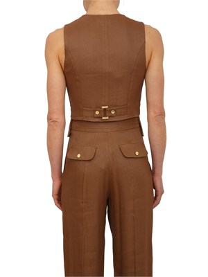 Gilet Elisabetta Franchi in misto lino marrone in DONNA