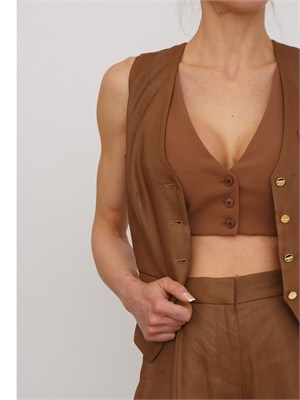 Gilet Elisabetta Franchi in misto lino marrone in DONNA