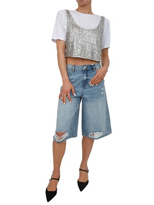 T-shirt cropped bianca Fracomina con canotta paillettes in DONNA