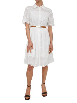 Abito Fracomina in misto cotone bianco ricami floreali in DONNA