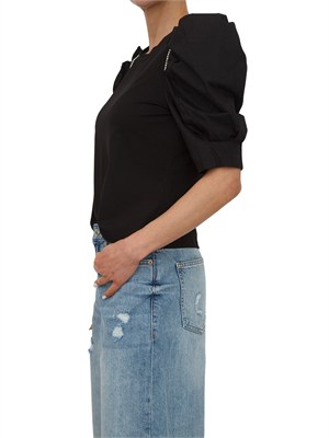 T-shirt nera Fracomina in cotone con strass e maniche a sbuffo in DONNA