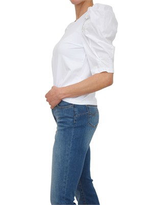 T-shirt bianca Fracomina con strass e maniche a sbuffo in DONNA
