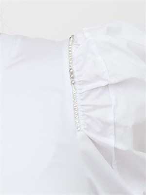 T-shirt bianca Fracomina con strass e maniche a sbuffo in DONNA