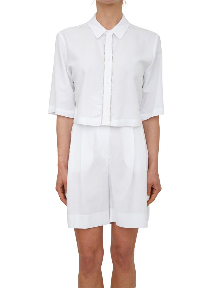 Camicia bianca Fracomina in lino e viscosa con strass