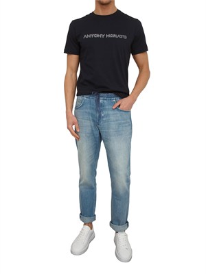 T-shirt Antony Morato in cotone blu con logo in UOMO