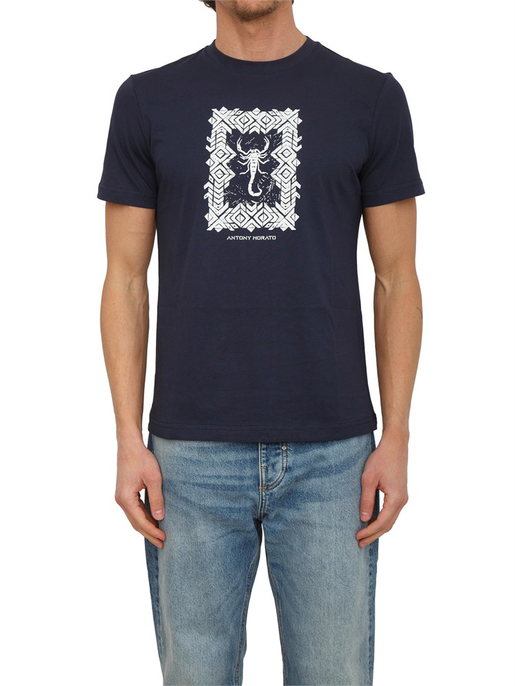 T-shirt Antony Morato in cotone blu stampa scorpione