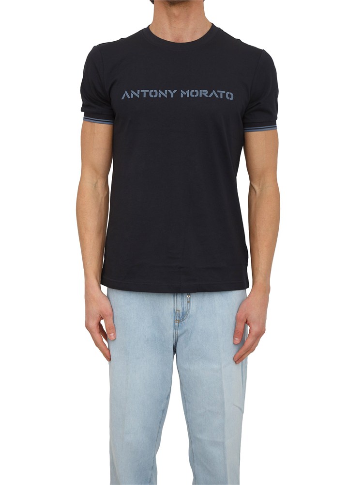T-shirt Antony Morato in cotone blu stampa logo