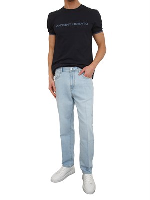 T-shirt Antony Morato in cotone blu stampa logo in UOMO