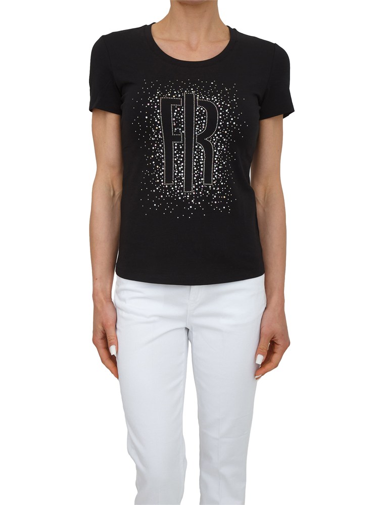 T-shirt Fracomina in cotone nero con strass