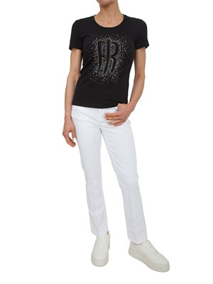 T-shirt Fracomina in cotone nero con strass in DONNA