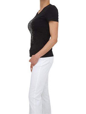 T-shirt Fracomina in cotone nero con strass in DONNA