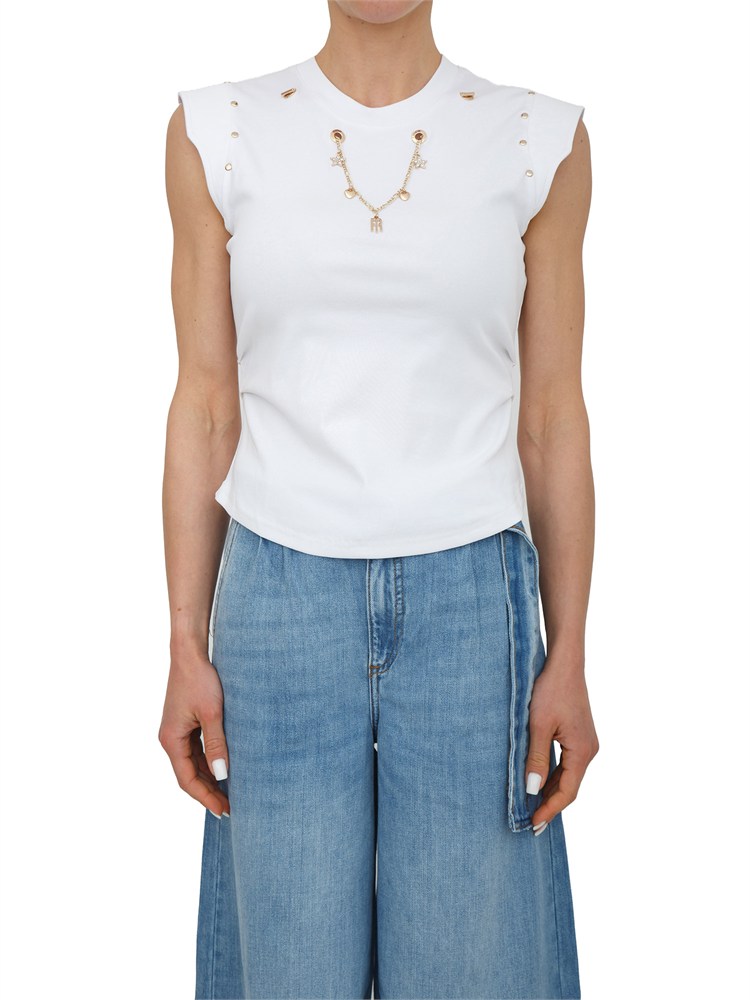 T-shirt Fracomina in misto cotone bianca con collana