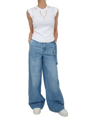 T-shirt Fracomina in misto cotone bianca con collana in DONNA