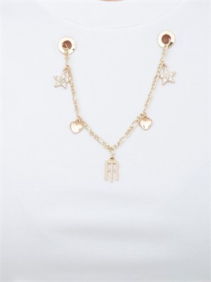 T-shirt Fracomina in misto cotone bianca con collana in DONNA