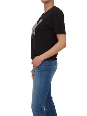 T-shirt Fracomina in cotone nero con strass a farfalla in DONNA