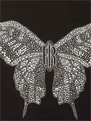 T-shirt Fracomina in cotone nero con strass a farfalla in DONNA