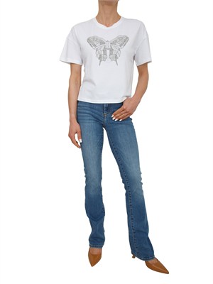 T-shirt Fracomina in cotone bianco con strass a farfalla in DONNA