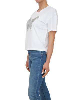 T-shirt Fracomina in cotone bianco con strass a farfalla in DONNA