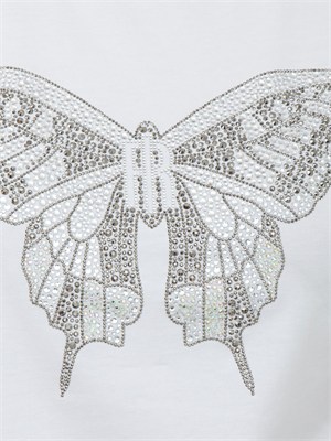 T-shirt Fracomina in cotone bianco con strass a farfalla in DONNA