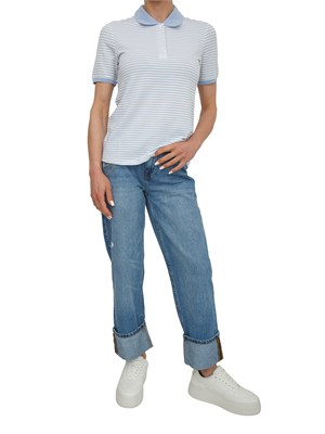 Polo Fracomina in misto viscosa a righe azzurre in DONNA