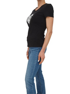 T-shirt nera Fracomina in cotone con ricamo e strass logo a cuore in DONNA