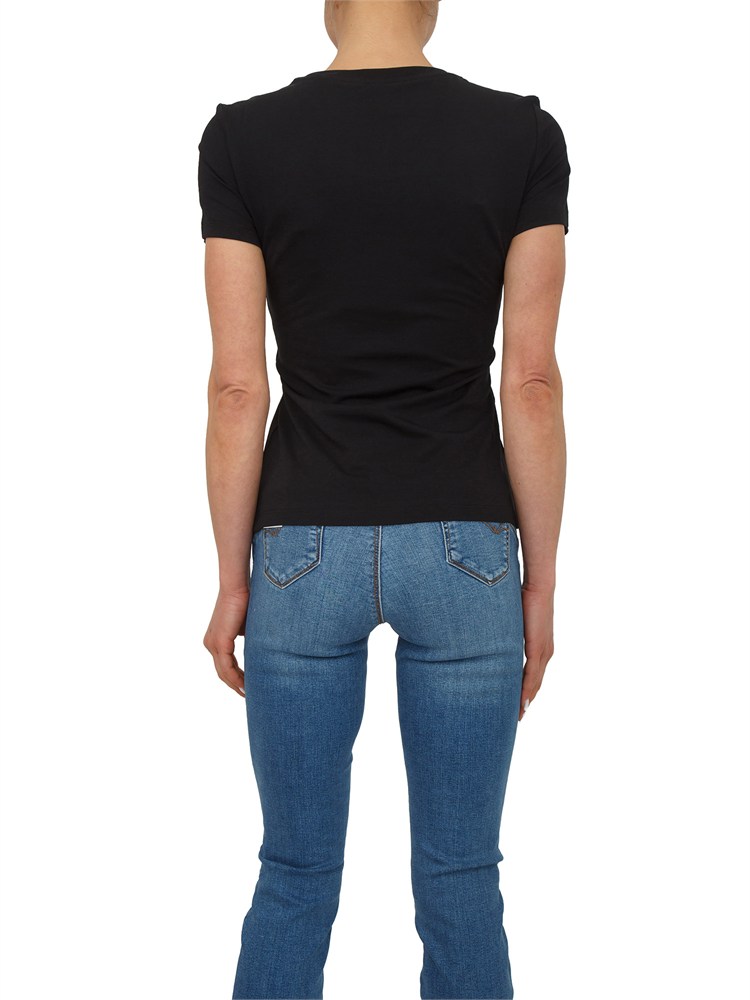 T-shirt nera Fracomina in cotone con ricamo e strass logo a cuore