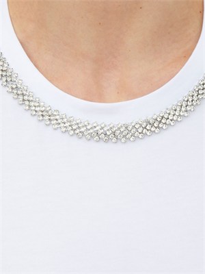 T-shirt Fracomina in cotone bianco con strass a collana in DONNA
