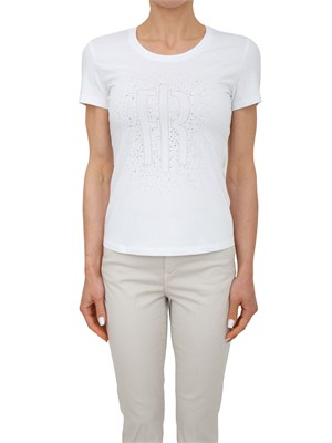 T-shirt Fracomina in cotone bianco con strass in DONNA