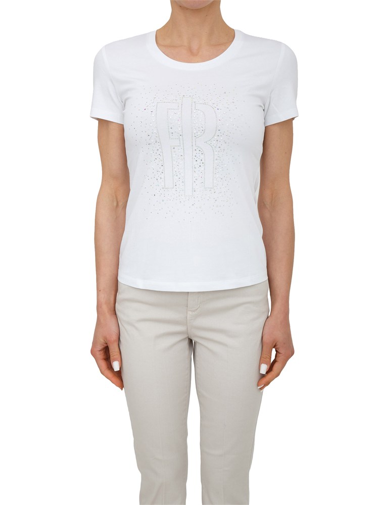 T-shirt Fracomina in cotone bianco con strass