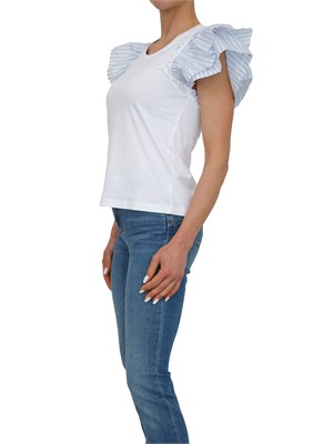 T-shirt bianca Fracomina con maniche rouches a righe in DONNA