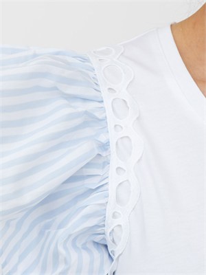 T-shirt bianca Fracomina con maniche rouches a righe in DONNA