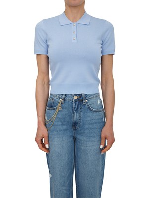 Polo slim Fracomina in viscosa azzurra con strass in DONNA