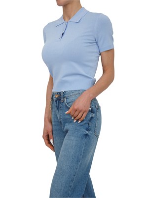 Polo slim Fracomina in viscosa azzurra con strass in DONNA