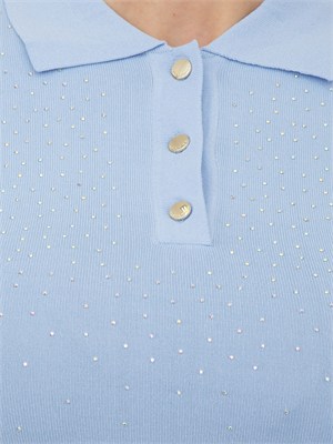 Polo slim Fracomina in viscosa azzurra con strass in DONNA