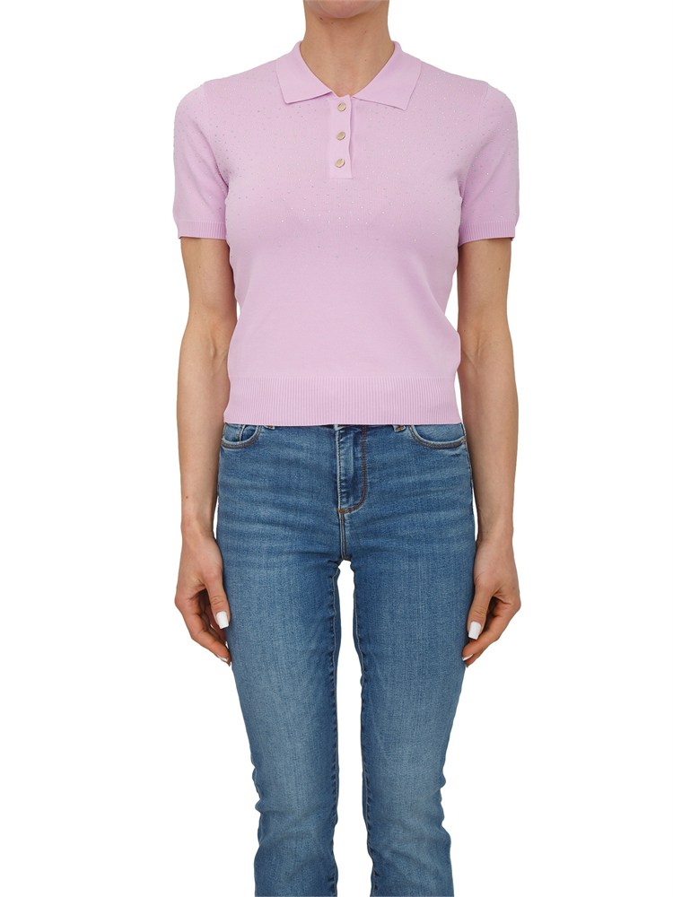 Polo slim Fracomina in viscosa rosa con strass