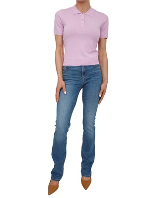 Polo slim Fracomina in viscosa rosa con strass in DONNA