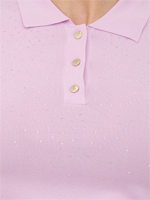 Polo slim Fracomina in viscosa rosa con strass in DONNA