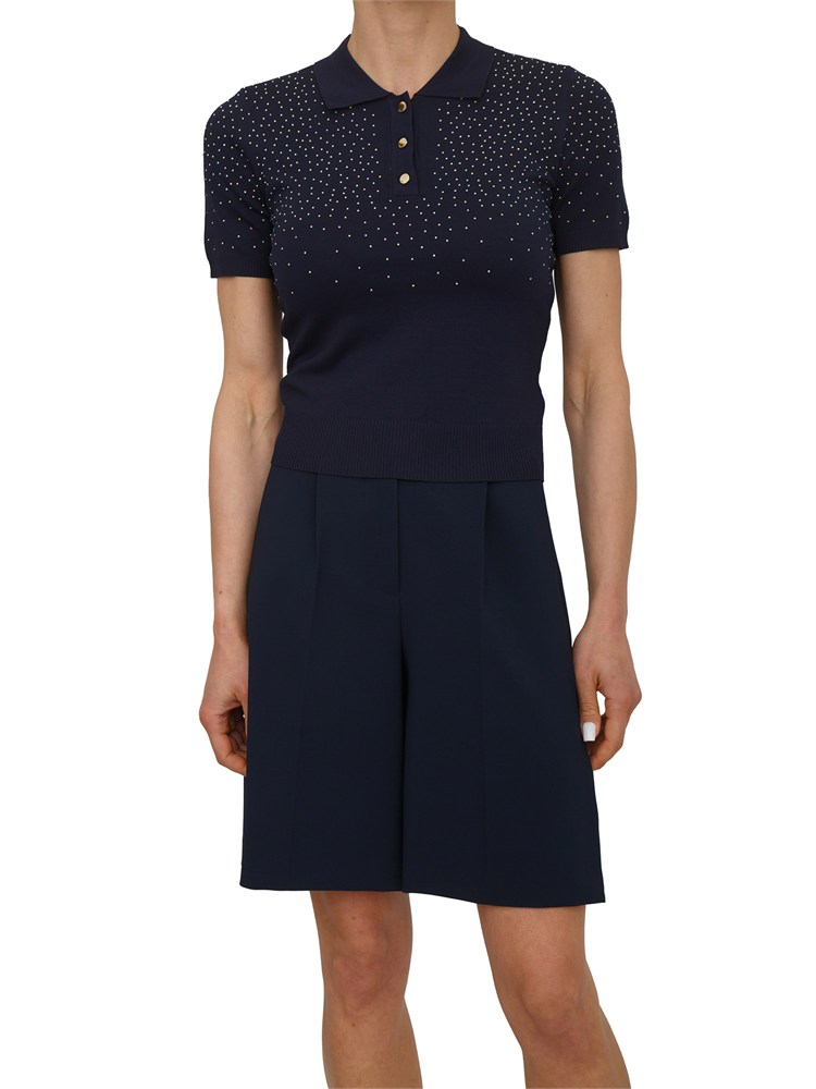 Polo slim Fracomina in viscosa blu con strass