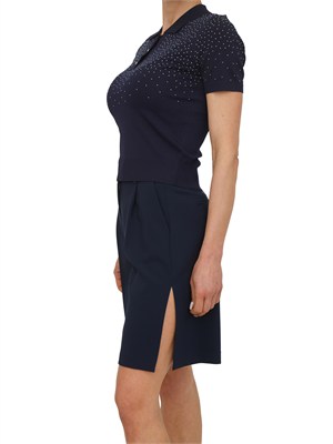 Polo slim Fracomina in viscosa blu con strass in DONNA