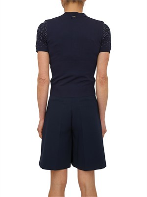 Polo slim Fracomina in viscosa blu con strass in DONNA