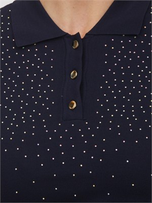 Polo slim Fracomina in viscosa blu con strass in DONNA