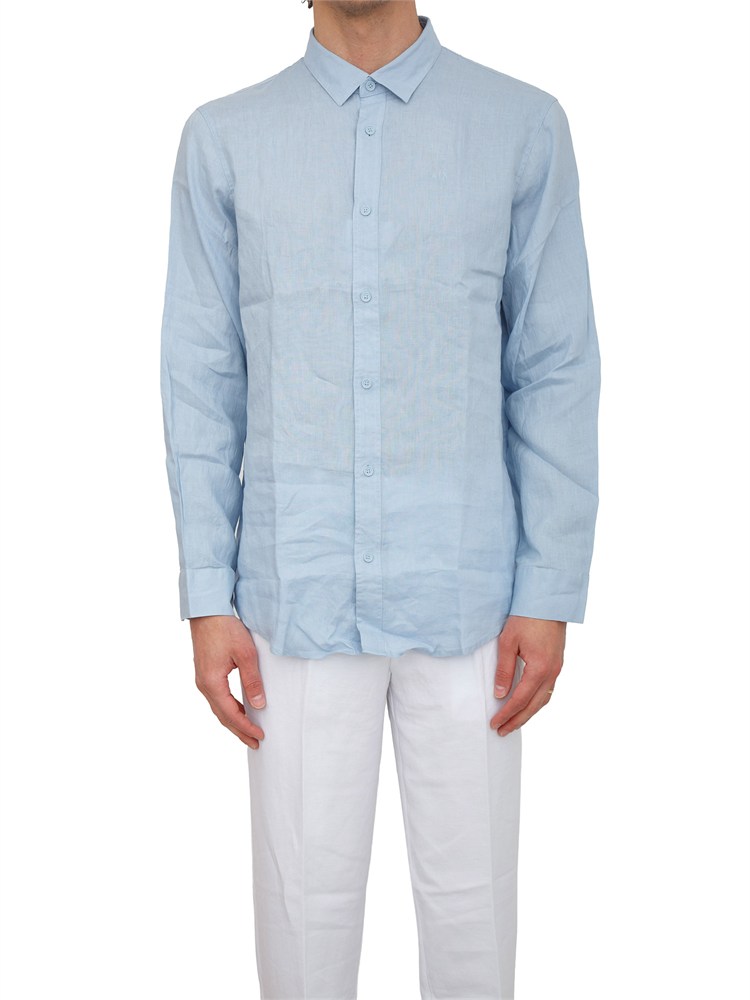 Camicia Armani Exchange uomo in lino celeste