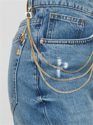 Jeans Fracomina in denim blu medio con catena e risvolto in DONNA