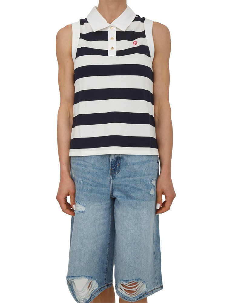 Polo smanicata Fracomina in misto cotone a righe blu