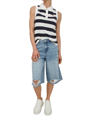 Polo smanicata Fracomina in misto cotone a righe blu in DONNA