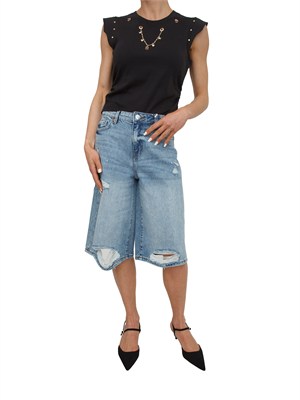 Jeans bermuda Fracomina in denim lavaggio medio e strappi in DONNA